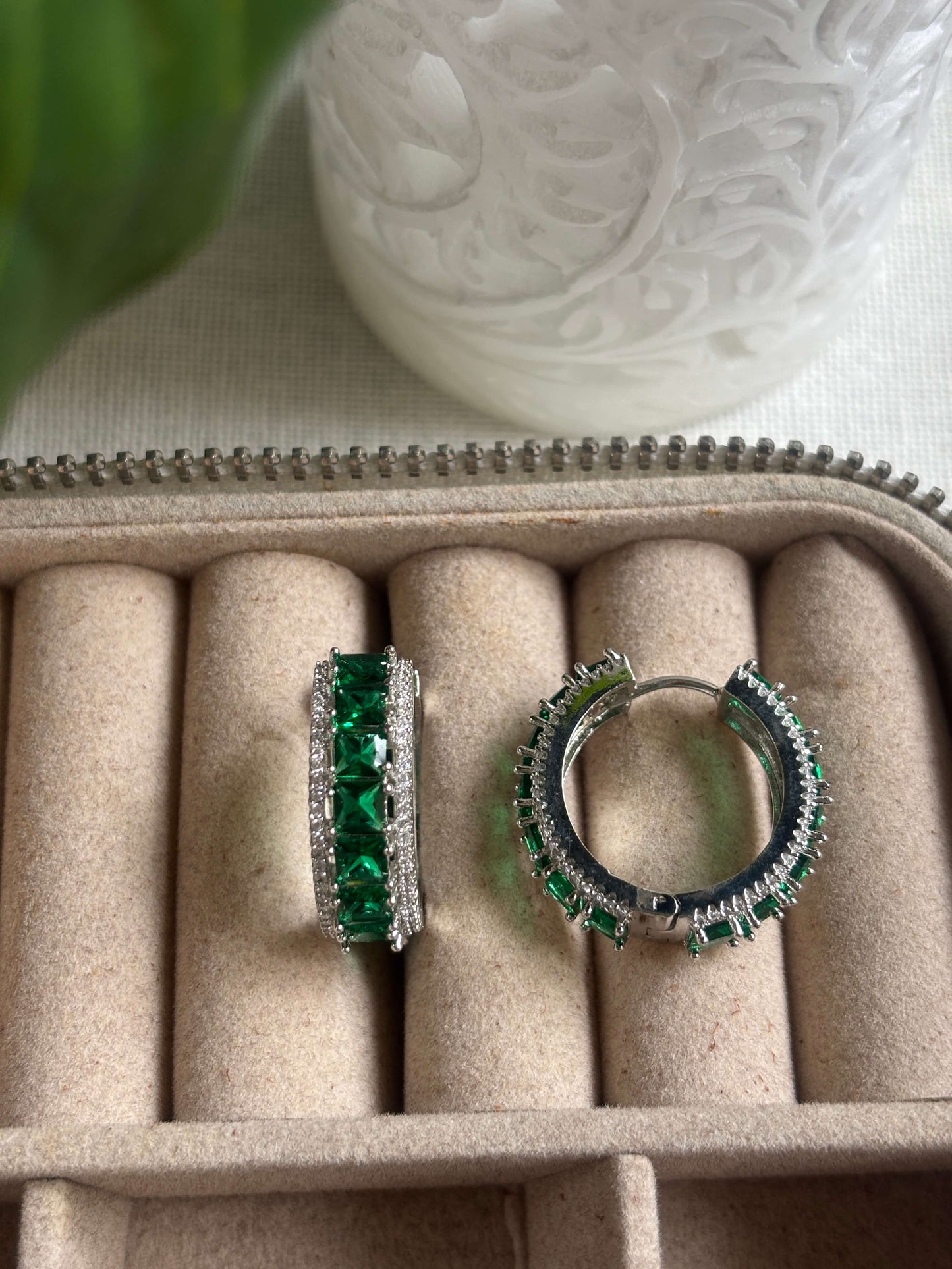 Emerald Radiant American Diamond Zirconia Hoop Earrings