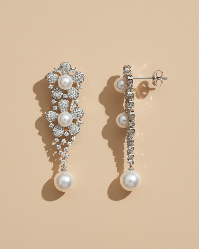 Pearl Drop American Diamond Zirconia Dangler Earrings