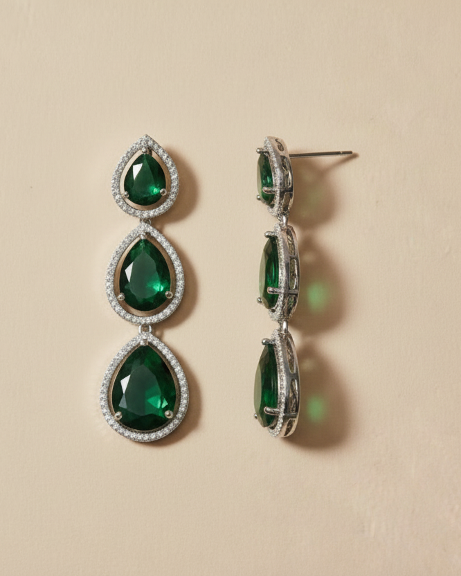 Emerald Glow American Diamond Zirconia Dangler Earrings