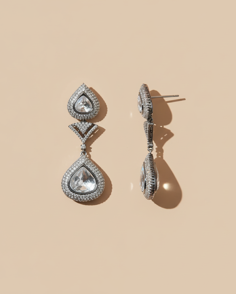 Black finish kundan American Diamond Zirconia Dangler Earrings