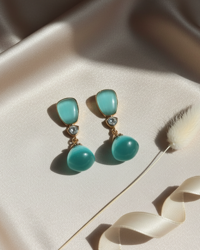 Mint Glass stone Gold Polish Dangler Earrings