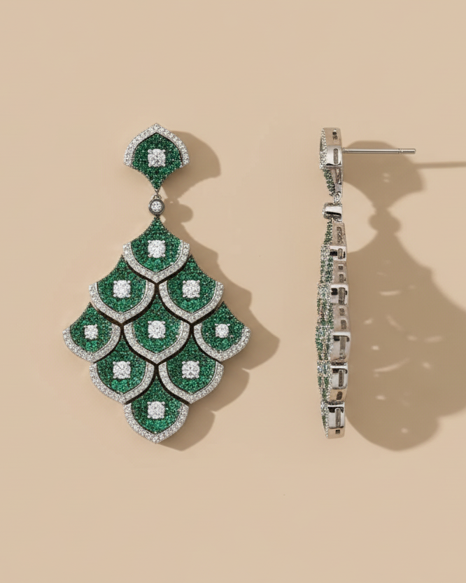 Emerald Royal American Diamond Zirconia Dangler Earrings