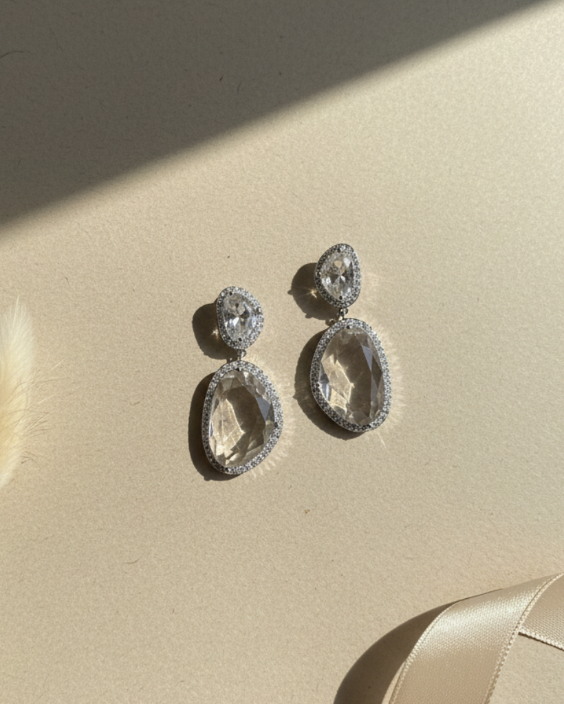 Silver Eternal Solitaire American Diamond Zirconia Dangler Earrings