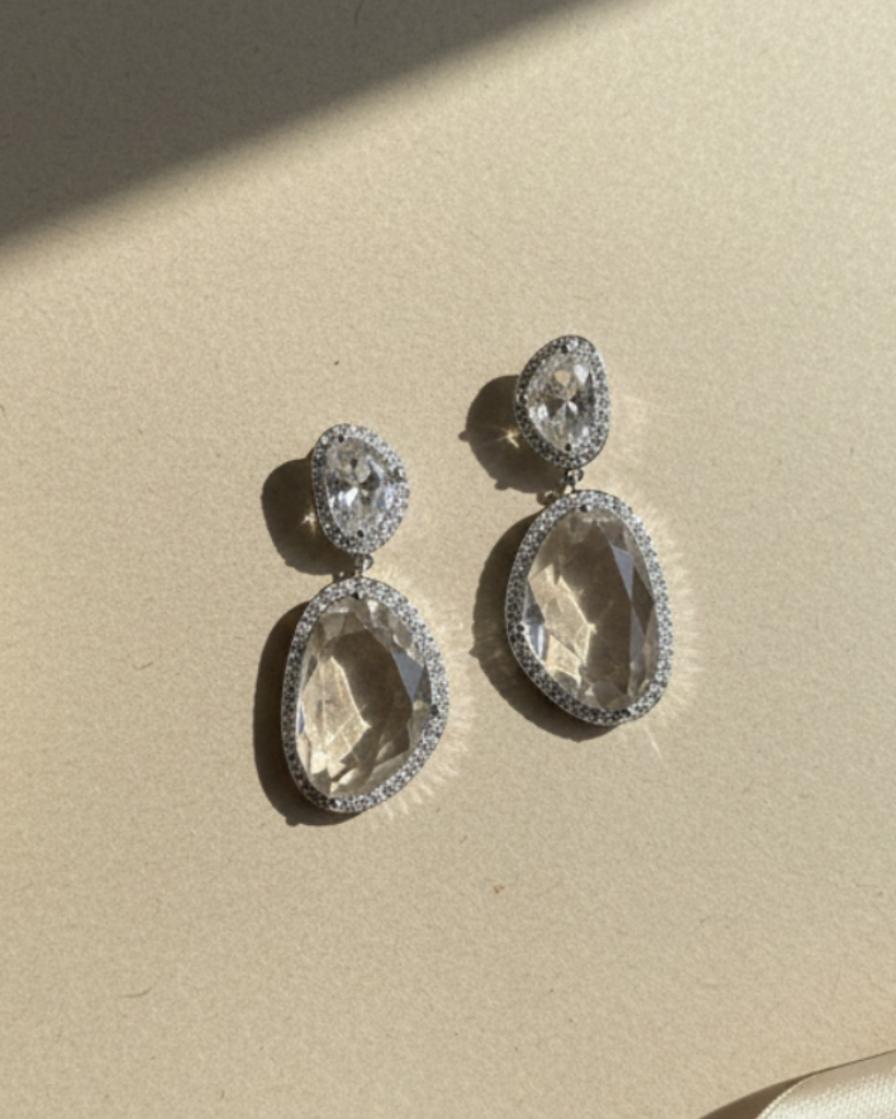 Silver Eternal Solitaire American Diamond Zirconia Dangler Earrings