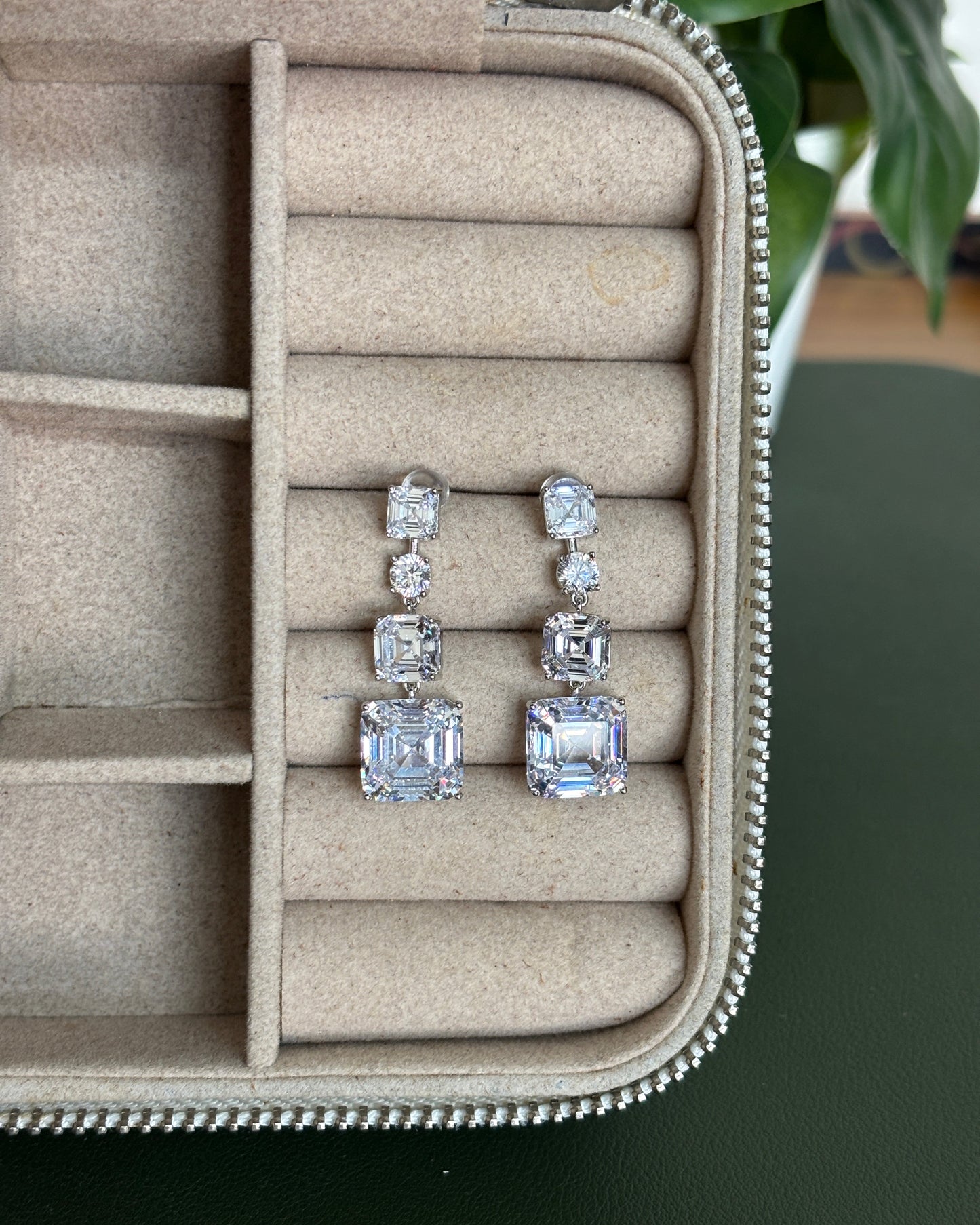 Silver Icon Solitaire American Diamond Zirconia Dangler Earrings