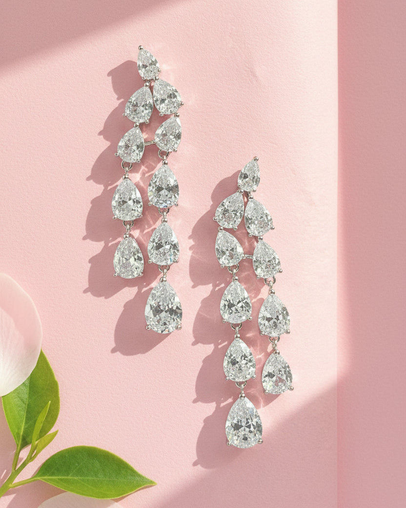 Silver Lumina Solitaire American Diamond Zirconia Dangler Earrings