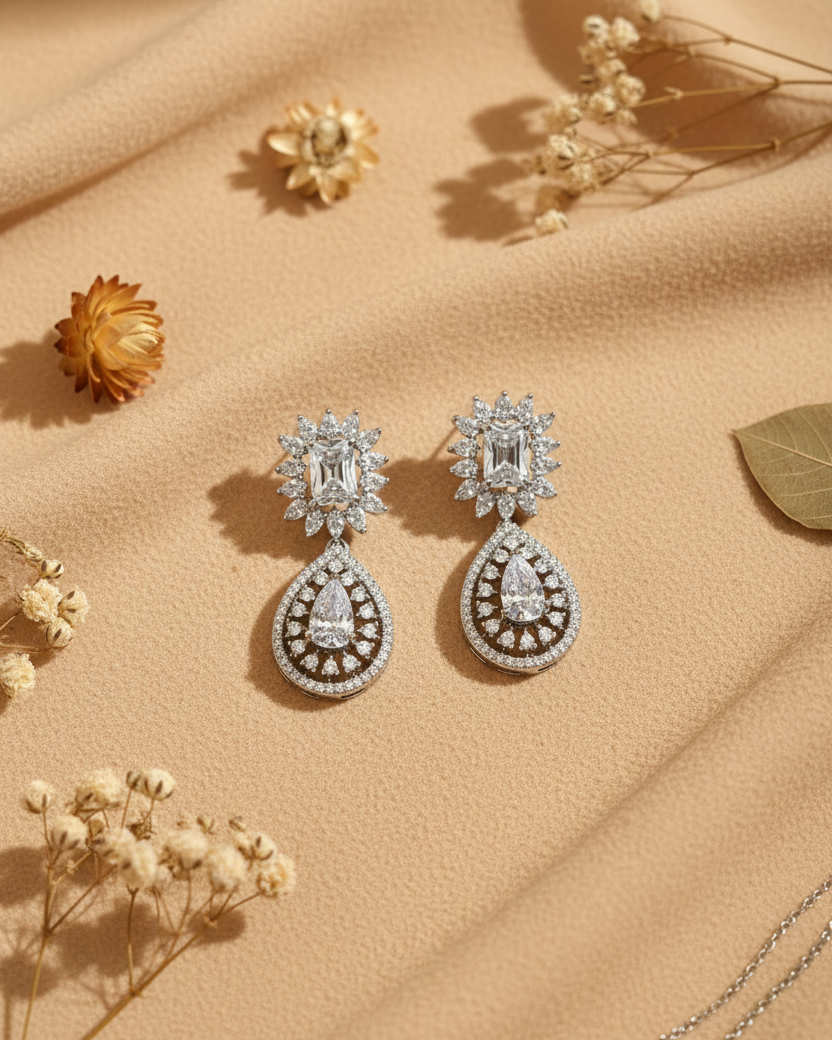 Silver Breeze American Diamond Zirconia Drop Earrings