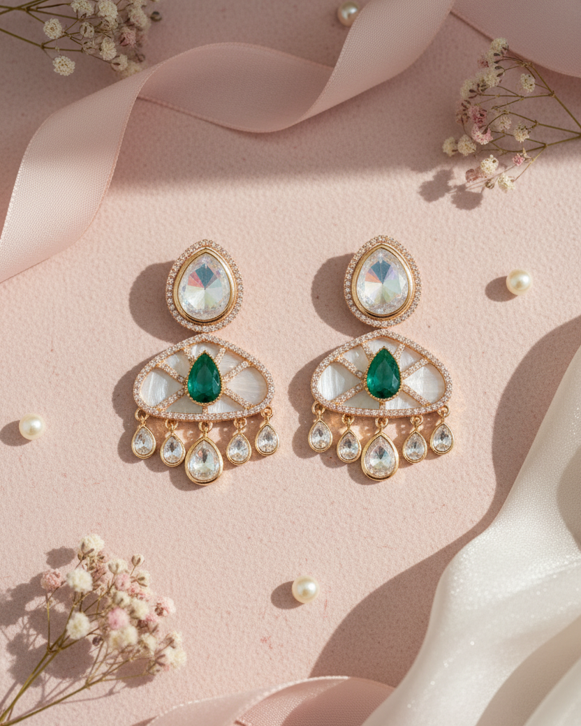 Emerald Reeva American Diamond Zirconia Drop Earrings