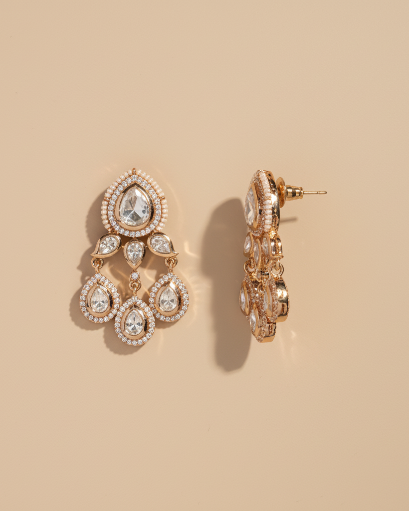 Golden Inaya American Diamond Zirconia Drop Earrings