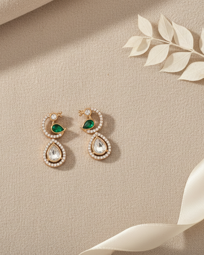 Golden Mira American Diamond Zirconia Ethnic Drop Earrings