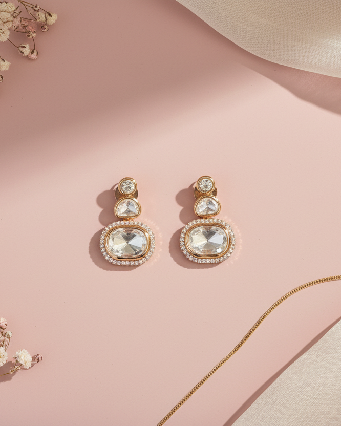 Golden Subtle American Diamond Zirconia Ethnic Drop Earrings