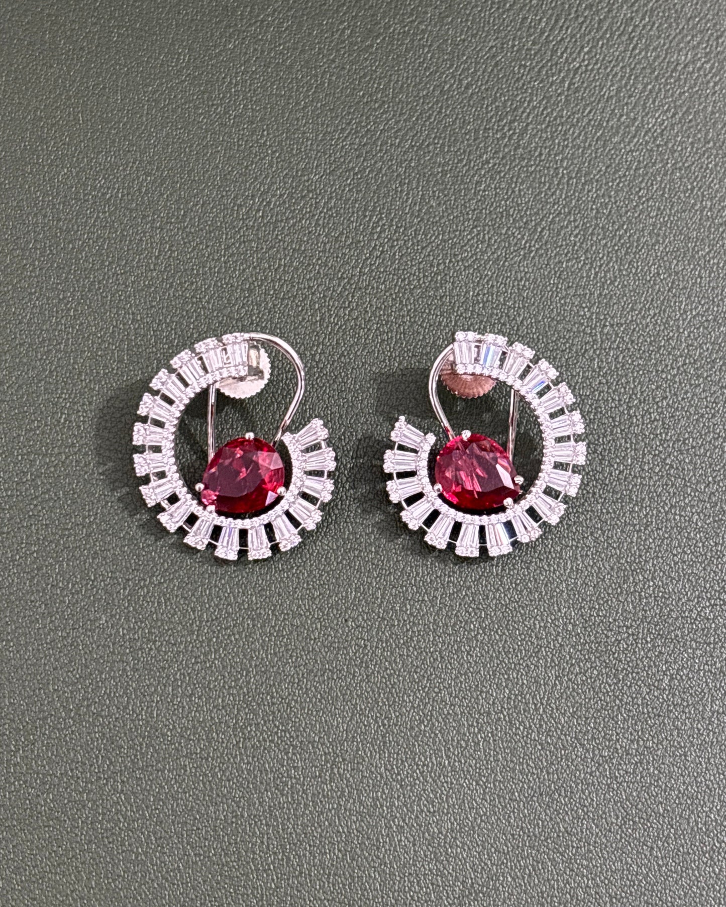 Ruby Glimmer American Diamond Zirconia Half Hoop Earrings