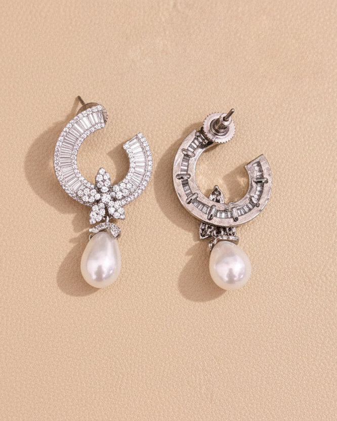 Silver Whimsy American Diamond Zirconia Half Hoop Earrings