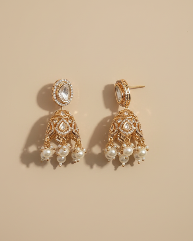 Kundan Iyla American Diamond Jhumka Earrings