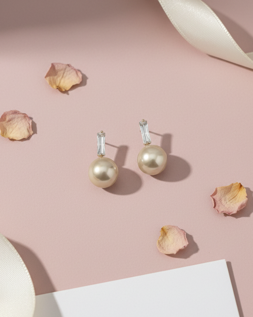 Luna Beige Zirconia Pearl Earring Tops