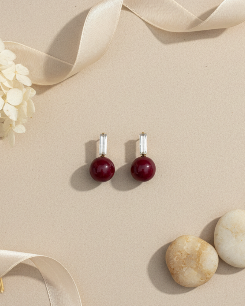 Luna Maroon Zirconia Pearl Earring Tops