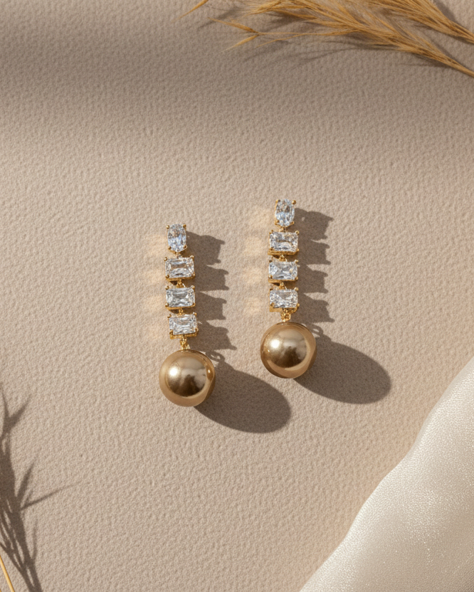 Royal Brown Pearl Zirconia Dangler Earrings