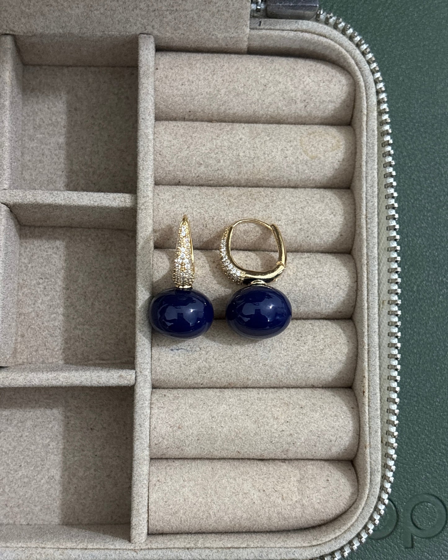 Luxe Navy Pearl American Diamond Zirconia Hoop Earrings