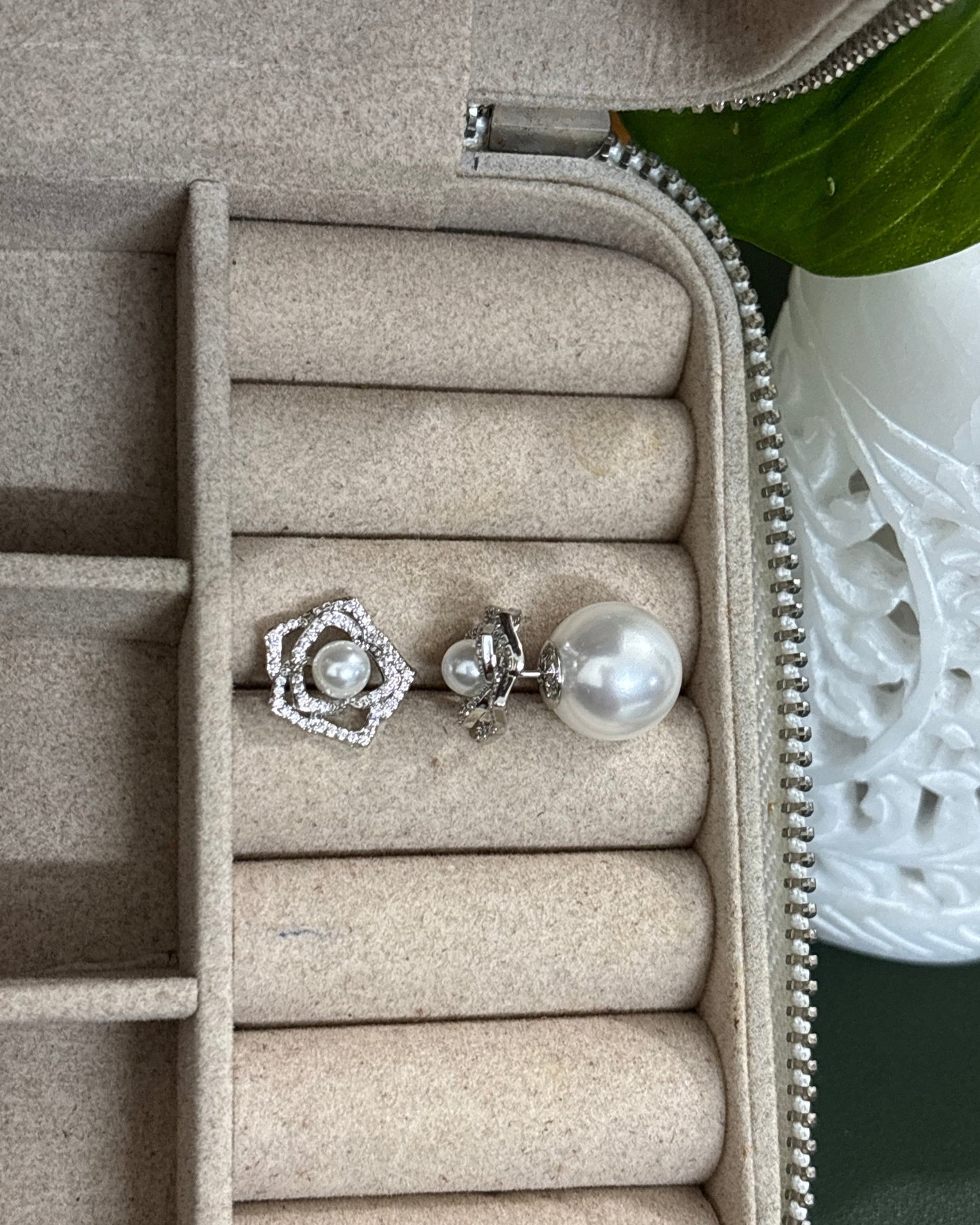 Floral White Pearl American Diamond Zirconia Stud Earrings