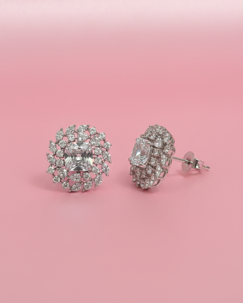 White Classic American Diamond Zirconia Stud Earrings