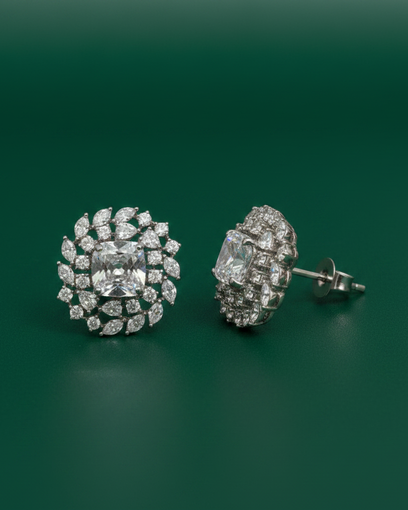 White Classic American Diamond Zirconia Stud Earrings