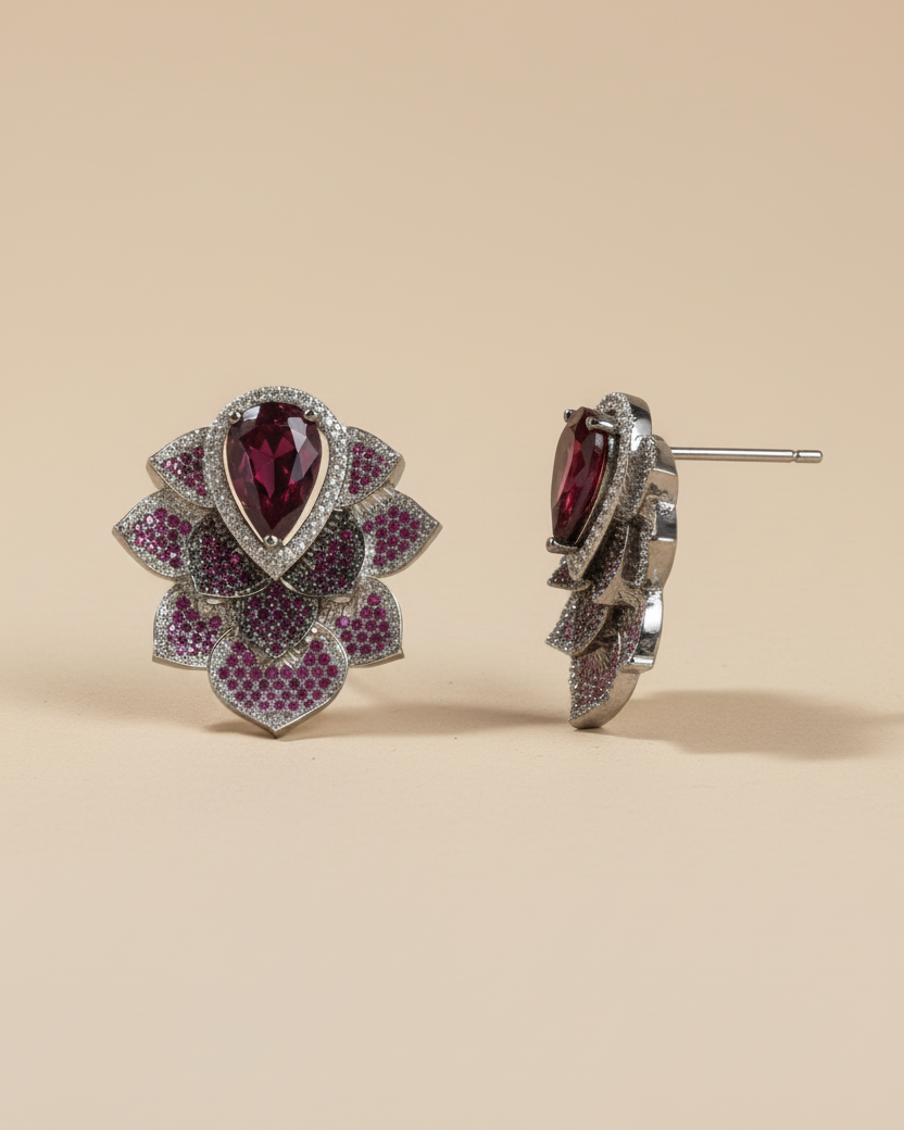 Ruby Blush American Diamond Zirconia Stud Earrings