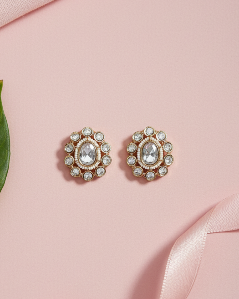 Golden Aarvi American Diamond Zirconia Stud Earrings