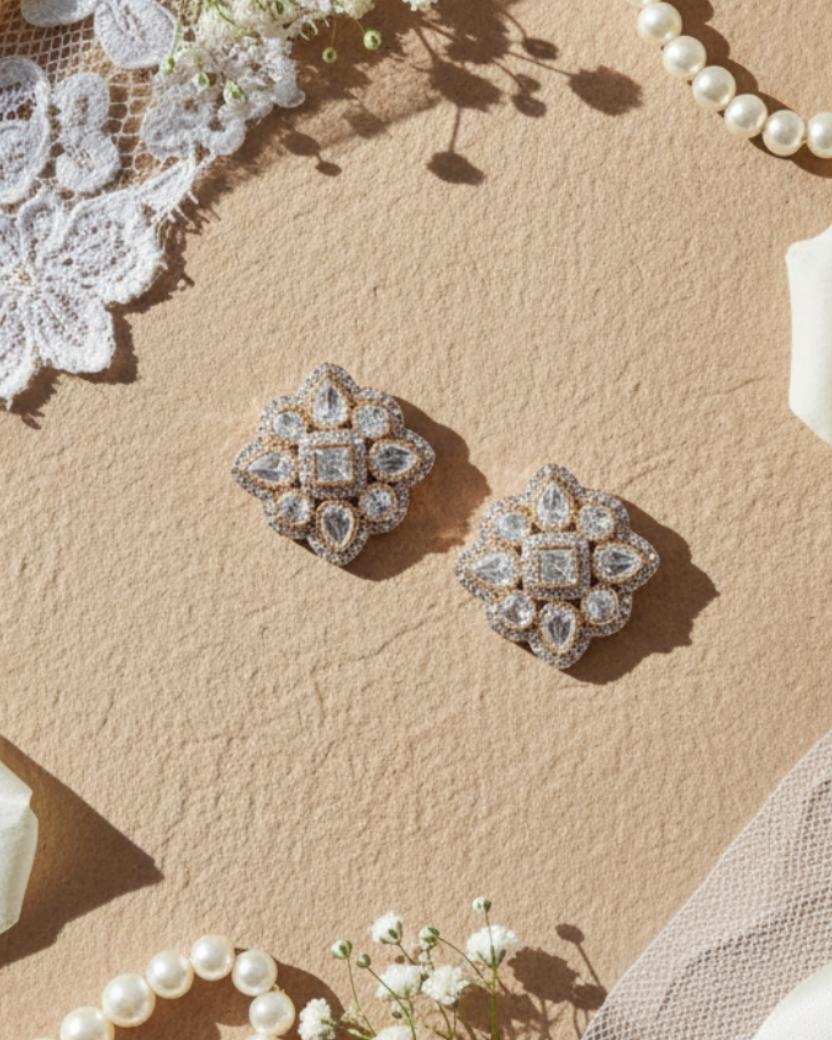 Golden Kiara American Diamond Zirconia Ethnic Stud Earrings