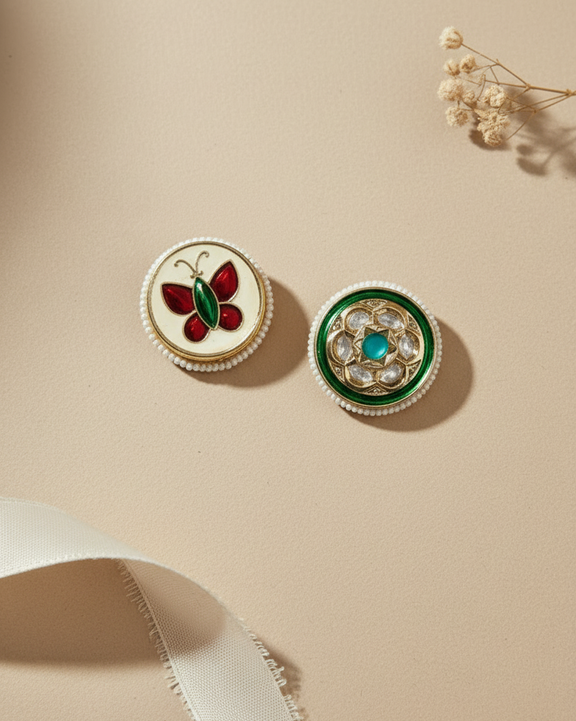 Emerald Alisha American Diamond Meenakari Zirconia Stud Earrings