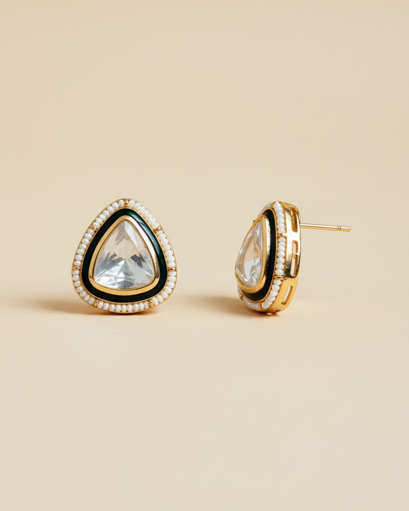 Emerald Amisha American Diamond Zirconia Enamel Stud Earrings