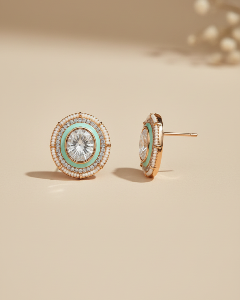 Mint Amisha American Diamond Zirconia Meenakari Stud Earrings