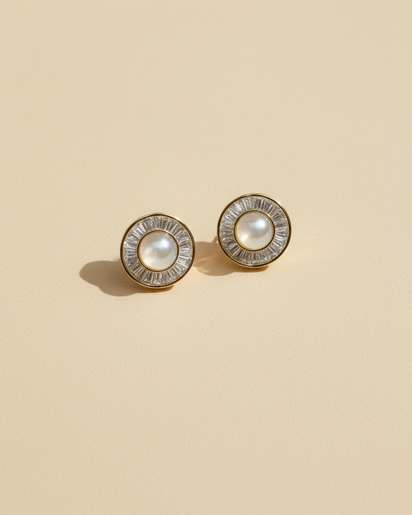 Golden Bloom American Diamond Zirconia Stud Earrings