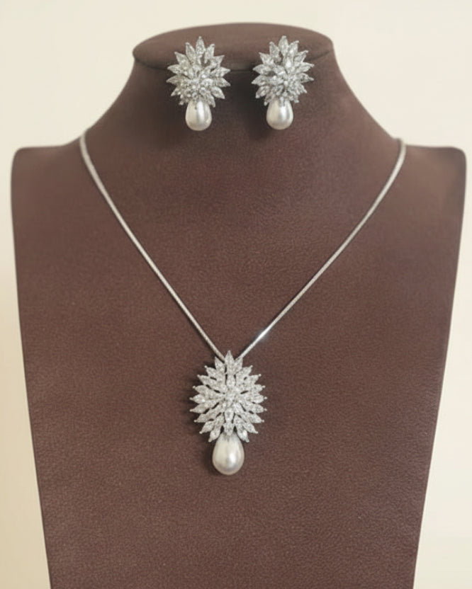 Silver Cluster Zirconia Pendant Set