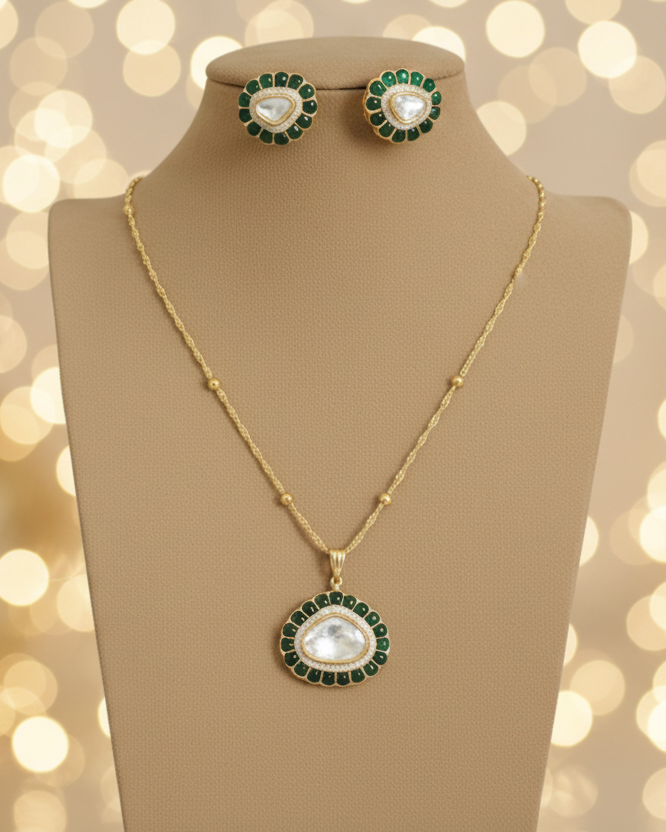 Green Nitya Zirconia Pendant Set