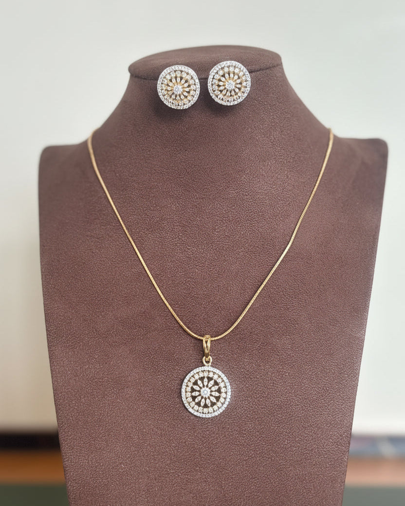 Gold Orbit Zirconia Pendant Set