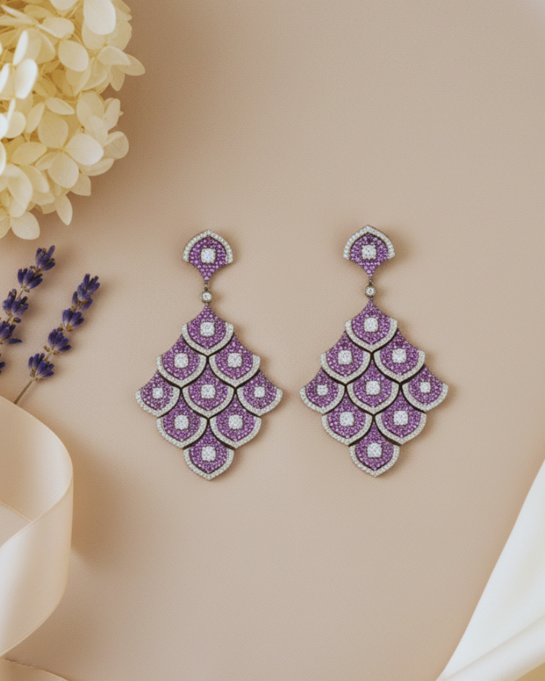Purple Royal American Diamond Zirconia Shoulder Duster Earrings