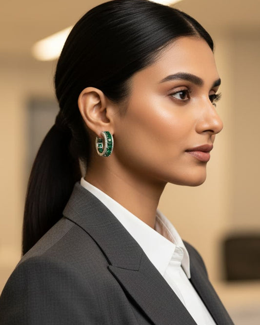 Emerald Radiant American Diamond Zirconia Hoop Earrings 