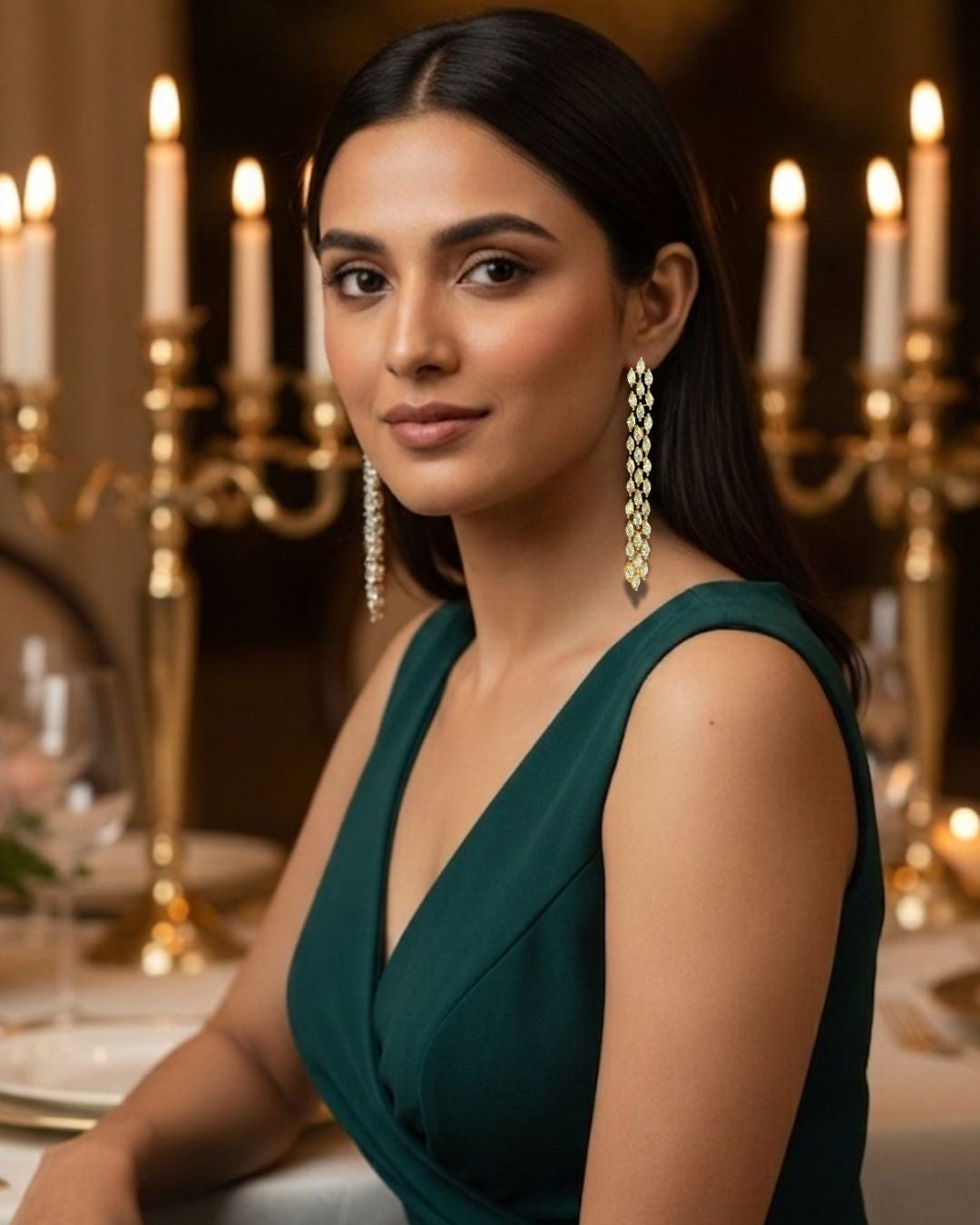 Gold Sleek Zirconia Long Danglers