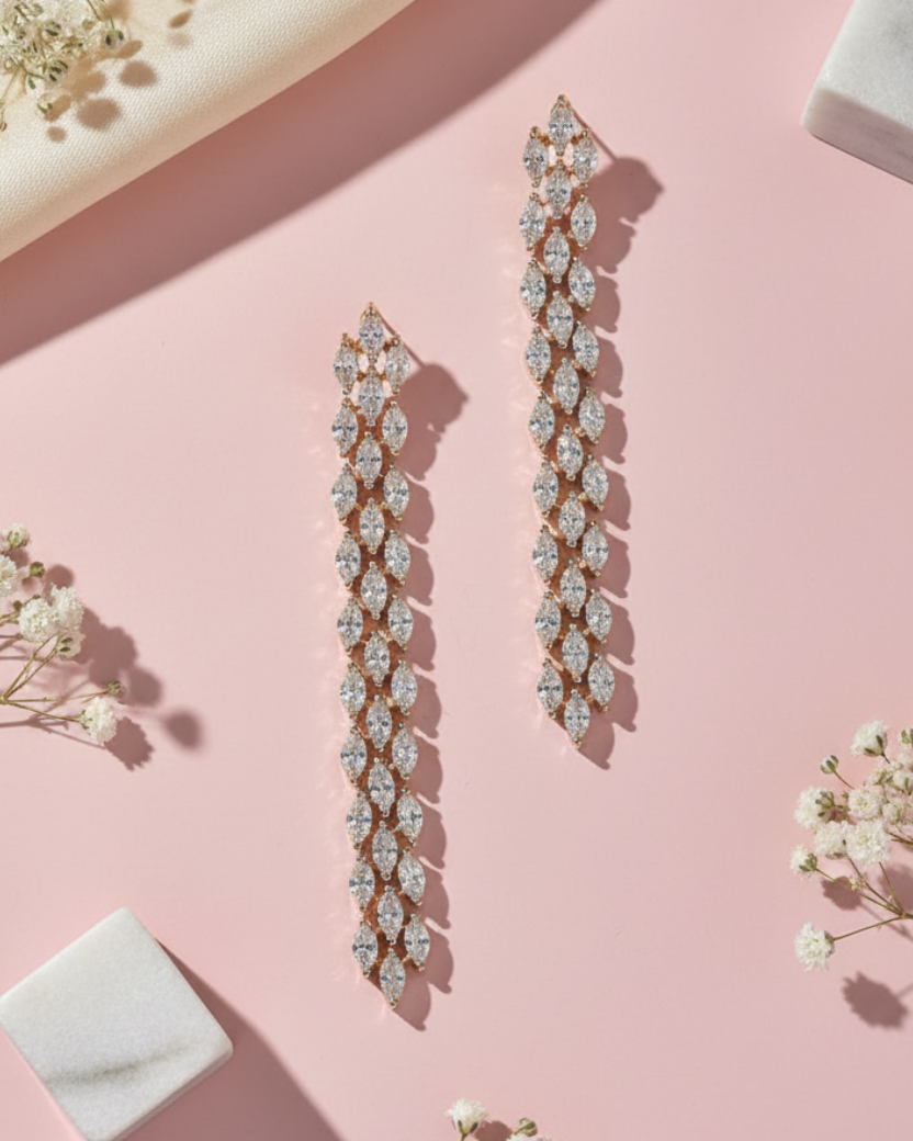 Gold Sleek Zirconia Long Danglers