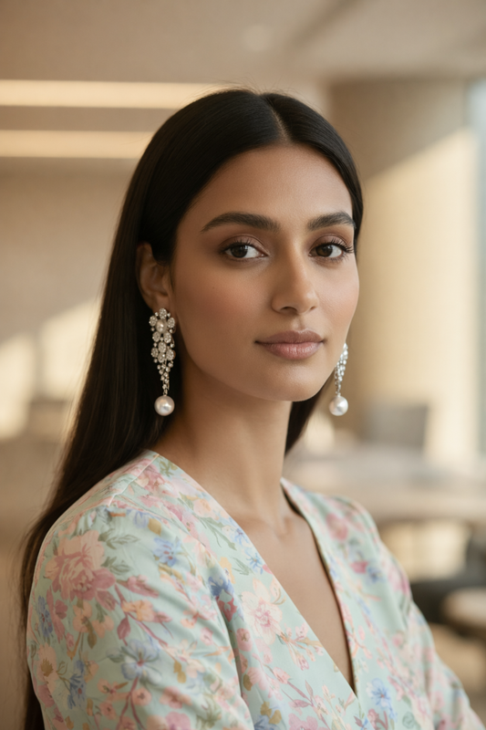 Pearl Drop American Diamond Zirconia Dangler Earrings