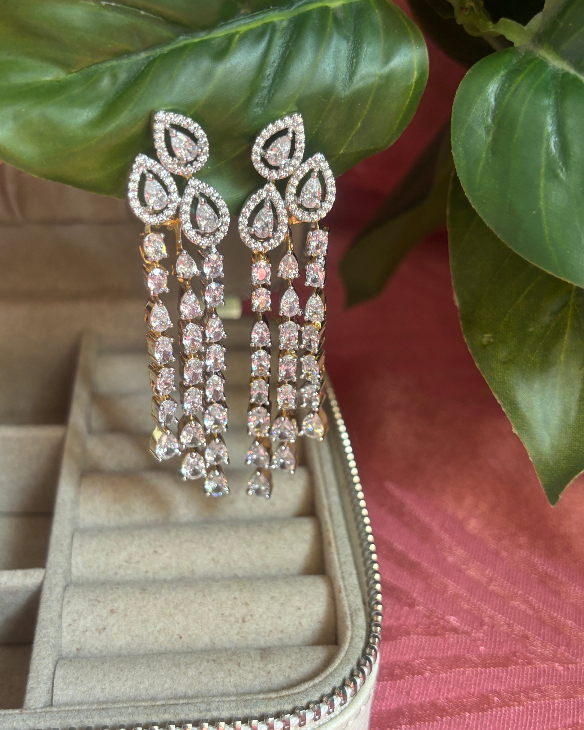 Golden Shimmer American Diamond Ziconia Dangler Statement Earrings