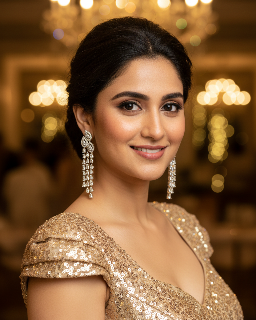 Golden Shimmer American Diamond Ziconia Dangler Statement Earrings