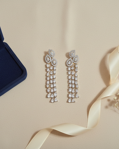 Golden Shimmer American Diamond Ziconia Dangler Statement Earrings