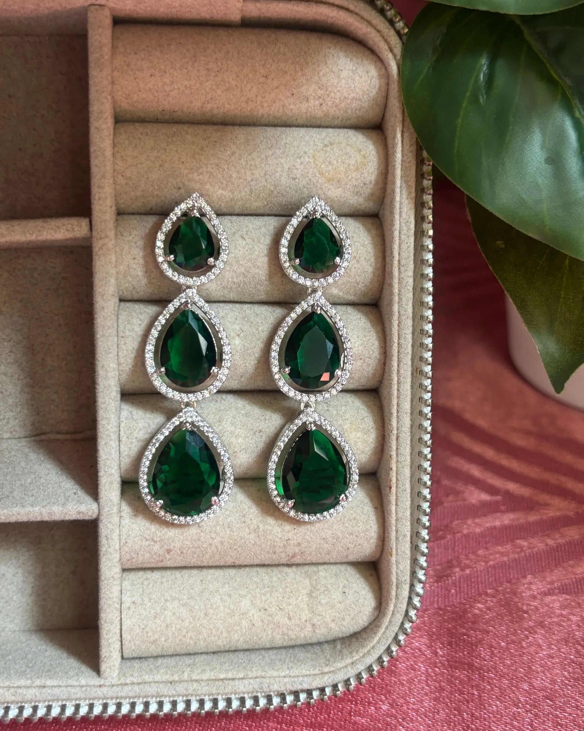 Emerald Glow American Diamond Zirconia Dangler Earrings
