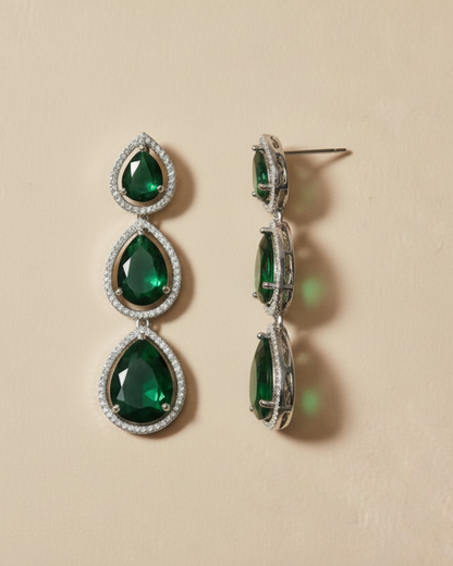 Emerald Glow American Diamond Zirconia Dangler Earrings