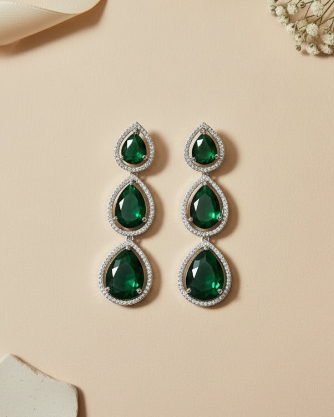 Emerald Glow American Diamond Zirconia Dangler Earrings