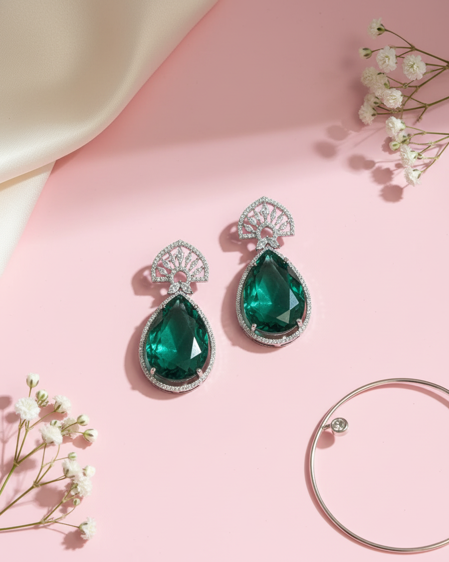 Emerald Luxe American Diamond Zirconia Dangler Earrings
