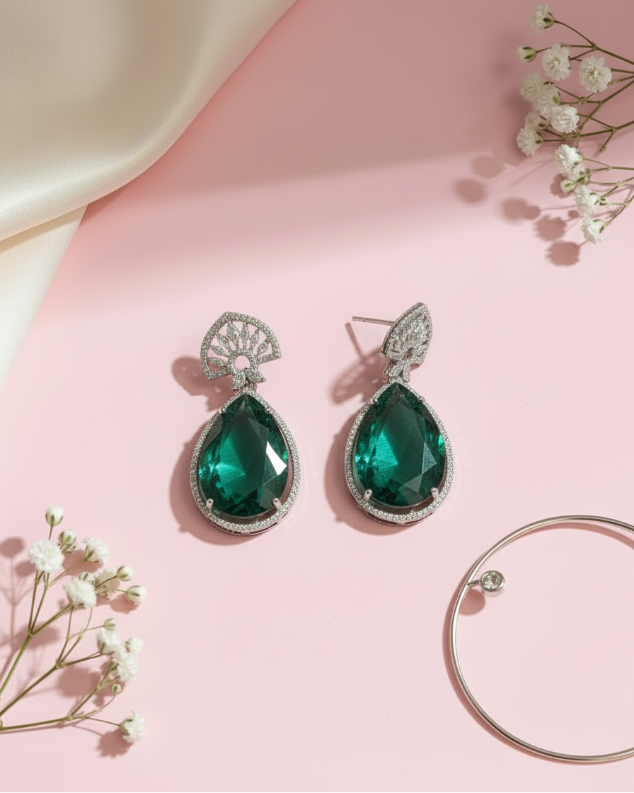 Emerald Luxe American Diamond Zirconia Dangler Earrings