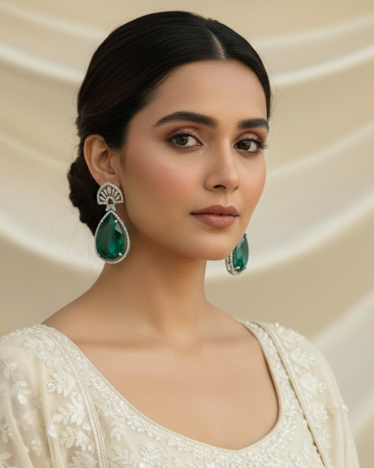 Emerald Luxe American Diamond Zirconia Dangler Earrings