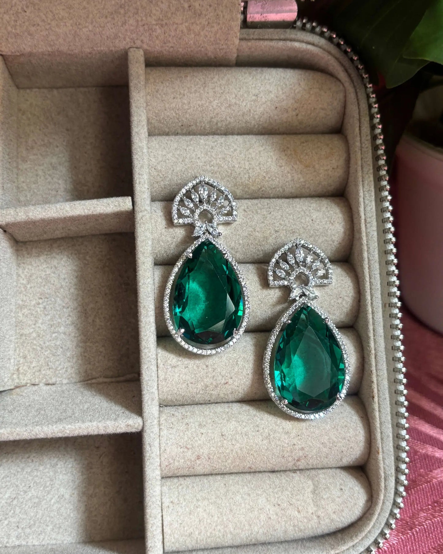 Emerald Luxe American Diamond Zirconia Dangler Earrings